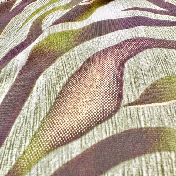 Dressbarn Blouse Womens XL Zebra Print Short Sleeve Made In USA Green Brown Gold - Picture 7 of 11